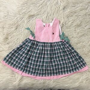 Vintage Tommy Hilfiger Gingham Plaid Pinafore Dress Colorblock Pink 18-24 Months